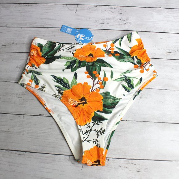 Cupshe Swimwear Women's High Waist Bikini Swim Bottoms Size S Floral - Picture 1 of 5